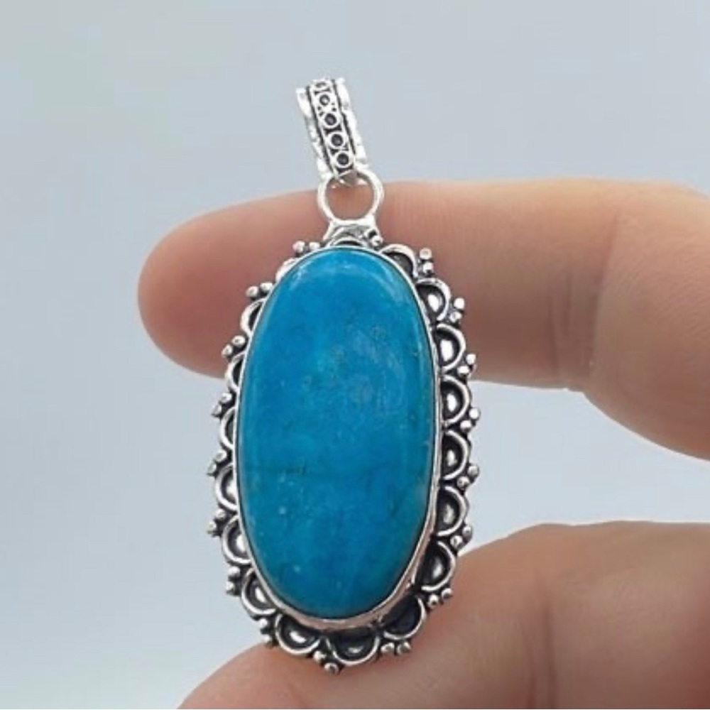Turquoise 925 Stamped Silver Pendant - Picture 2 of 4